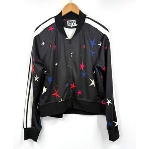 Pam &‎ Gela Track Jacket Womens Black Star Print Full Zip Pockets Revolve Size L